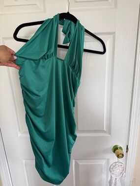 SHEIN Teal Green Backless Halter Dress